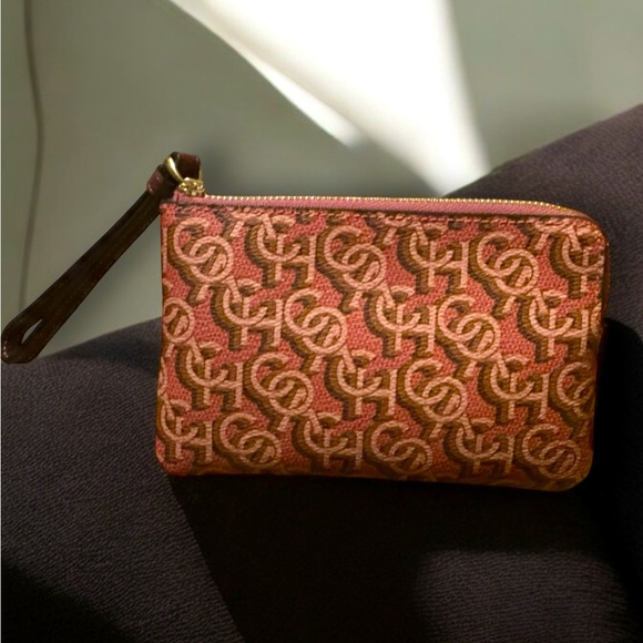Coach Women’s Small Corner Zip Wristlet with Coach Monogram Print | Rouge - Picture 3 of 16